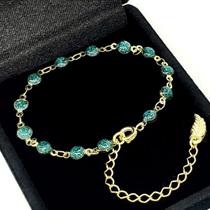 Pulseira Contas Azul Glitter Banho Ouro 18k 2224