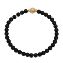 Pulseira Contas de Onix com Fecho Bolinha de Tennis Revestido em Ouro Pulseira Contas de Onix com Fecho Bolinha de Tennis Revestido em Ouro