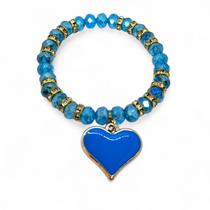 Pulseira Coração Azul Claro Cristal com Detalhes Dourados