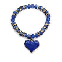 Pulseira Coração Azul Escuro Cristal com Detalhes Dourados