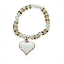 Pulseira Coração Branco Cristal com Detalhes Dourados