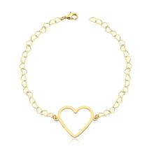 Pulseira Coração Com Malha De Corações Folheada A Ouro Pulseira Coração Com Malha De Corações Folheada A Ouro