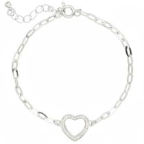 Pulseira Coração Cravejado Pedras Folheada a Prata 925 Pulseira Coração Cravejado Pedras Folheada a Prata 925