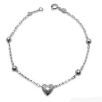 Pulseira Coração e Bolinhas Prata Pura 925