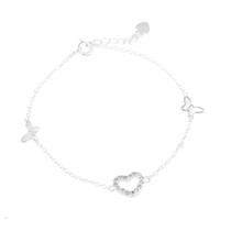 Pulseira Coração e Borboletas Prata 925