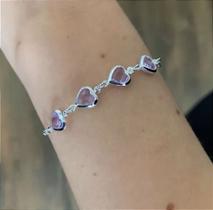 Pulseira coração lilás em prata 925
