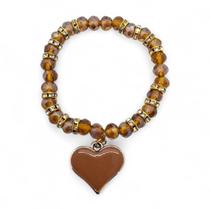Pulseira Coração Marrom Cristal com Detalhes Dourados Pulseira Coração Marrom Cristal com Detalhes Dourados