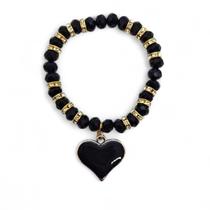 Pulseira Coração Preto Cristal com Detalhes Dourados Pulseira Coração Preto Cristal com Detalhes Dourados