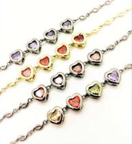 Pulseira Corações De Zirconias Coloridas 3039
