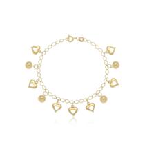 Pulseira Corações E Bolinhas - Ouro Amarelo