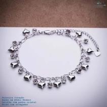 Pulseira Corações e pedra crsital