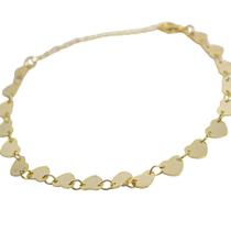 Pulseira Corações Medalha Semijoia Banho de Ouro 18K