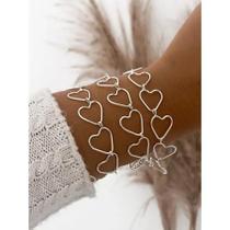Pulseira Corações Vazados em Prata 925 18cm Pulseira Corações Vazados em Prata 925 18cm