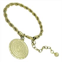 Pulseira Corda Trançada Pingente Ave Maria Banho De Ouro 1316B 2848