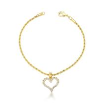 Pulseira cordão baiano 2mm com pingente coração vazado e cravejado Pulseira cordão baiano 2mm com pingente coração vazado e cravejado
