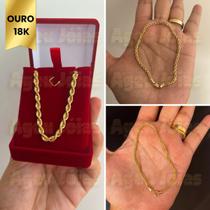 Pulseira Cordão Baiano Ouro 18k Elo Torcido Trançada Grossa