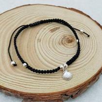 Pulseira Cordão Nylon Concha Do Mar e Bolinhas Prata