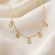 Pulseira corentinha medalhas e ponto de luz banhado a ouro 18k