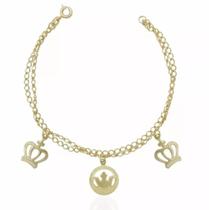 Pulseira Coroa Super Linda Folheado a Ouro 18k
