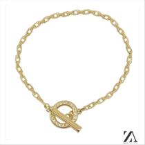 Pulseira Corrente Cadeado com Fecho T em Micro Zircônia Pulseira Corrente Cadeado com Fecho T em Micro Zircônia