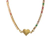 Pulseira Corrente De Zirconias Coloridas Sortidas E Coracao Pulseira Corrente De Zirconias Coloridas Sortidas E Coracao