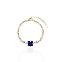 Pulseira Corrente dupla Com Zircônia Quadrada Azul e Pontos de Luz Banho Ouro 18K