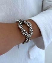 Pulseira Corrente Dupla Elos Grosso Veneziana com Nó Folheado Ouro Prata Mix Dourado Luxo Bracelete com Sinal Nózinho