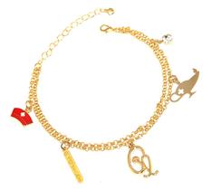 Pulseira Corrente Dupla Enfermagem Esteto Folheado 18k