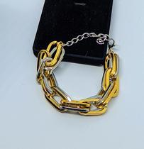 Pulseira Corrente Feminino Elos Duplos Dourado com Prata Folheado Ouro Elo quadrado Bracelete Elo Grosso