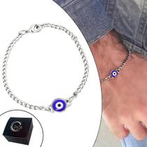 Pulseira Corrente Masculina Olho Grego Minimalista Proteção Talismã Sorte