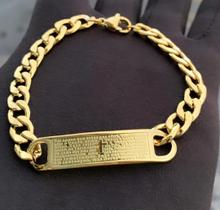 Pulseira Corrente Masculino Elos com Placa Oração Pai Nosso 10mm Aço Inoxidável 316L Inox Dourado Prata
