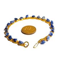 Pulseira Corrente Pedra Sodalita Natural Rolada Dourado Pulseira Corrente Pedra Sodalita Natural Rolada Dourado
