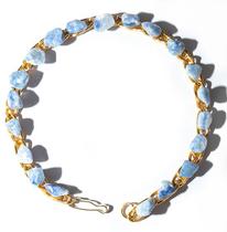 Pulseira Corrente Quartzo Azul Pedra Natural Dourado