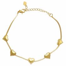 Pulseira Corrente Veneziana com Fileira de Corações Folheada em Ouro 18K Softjoias