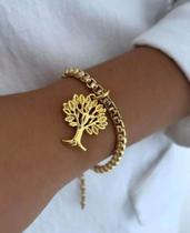 Pulseira Corrente Veneziana, Pingente Arvore da vida Pulseira Corrente Veneziana, Pingente Arvore da vida