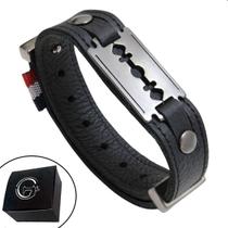 Pulseira Couro Azul Lâmina All Black Barbearia Pulseira Couro Azul Lâmina All Black Barbearia
