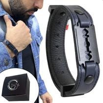 Pulseira Couro Azul Lâmina All Black Barbearia Pulseira Couro Azul Lâmina All Black Barbearia