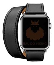 Pulseira Couro Compatível com Apple Watch 44mm Double Tour Duas Voltas Preta - Baú do Viking