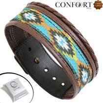 Pulseira Couro Dupla Ajustável Marrom Verde Indígena Natureza Pulseira Couro Dupla Ajustável Marrom Verde Indígena Natureza