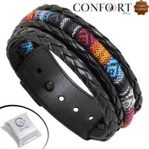 Pulseira Couro Dupla Trançada Bracelete Ajustável Indígena Colorida