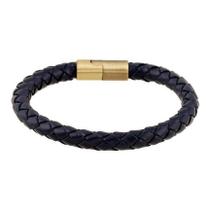 Pulseira Couro Especial Azul Escuro Bracelete Alta Qualidade
