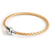 Pulseira Couro Legítimo Dourado 19cm com fecho Banho Prata