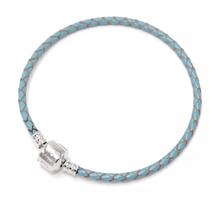 Pulseira Couro Legítimo Turquesa 19cm com fecho Banho Prata