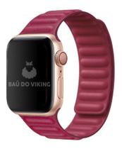 Pulseira Couro Link Compatível com Apple Watch 38mm 40mm Rose Red