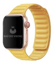 Pulseira Couro Link Compatível com Apple Watch 42mm 44mm Amarela - Baú do Viking