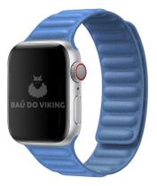 Pulseira Couro Link Compatível com Apple Watch 42mm 44mm Azul Cape Cod