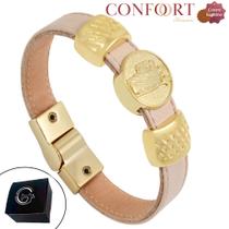 Pulseira Couro Magnética Feminina São José Dourada Fé Proteção Pulseira Couro Magnética Feminina São José Dourada Fé Proteção