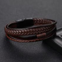 Pulseira Couro Marrom Fecho Magnético Trançado Y6768