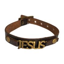 Pulseira Couro marrom Jesus Ajustável Fé Cristã Religiosa Pulseira Couro marrom Jesus Ajustável Fé Cristã Religiosa