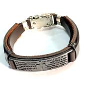 Pulseira couro marrom pai nosso